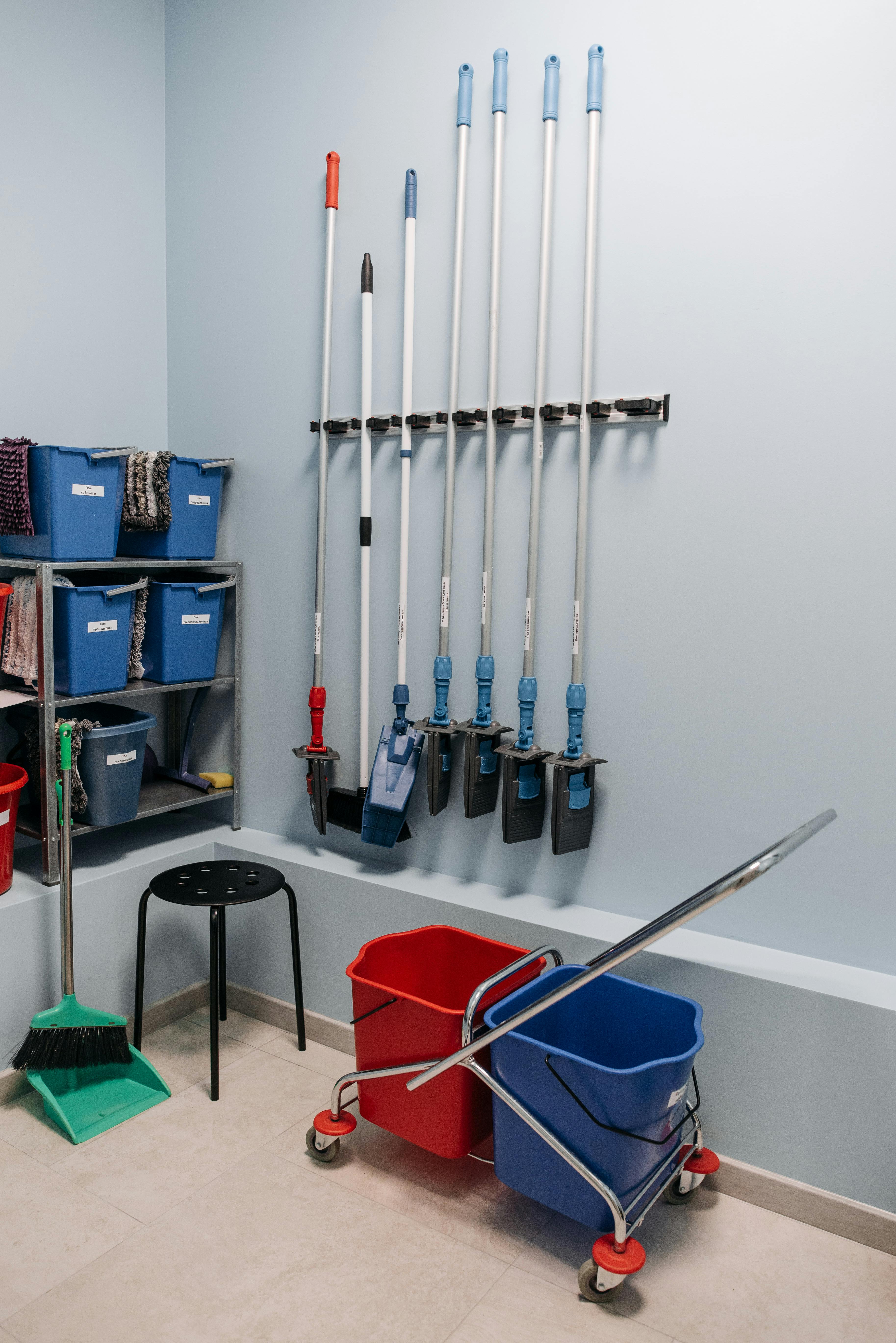 Cleaning tools lined up